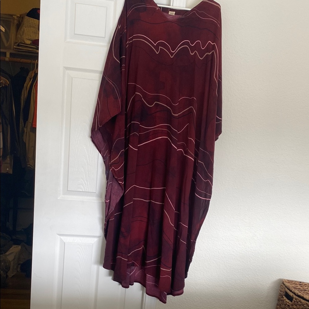 Burgundy Kaftan with White Accents